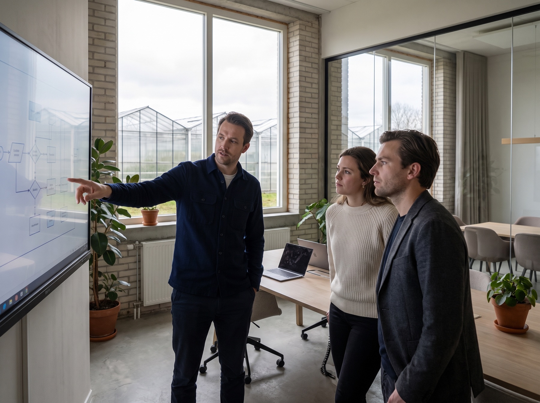 Claude Botman, oprichter van AI Ouder overlegt met zijn team in Roelofarendsveen